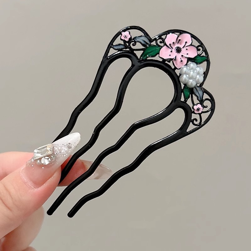 Perla temperamento disco de cabeza detrás de cuatro dientes peine nuevo estilo chino en forma de U pinzas de cabello 2024 nuevo tocado de gama alta