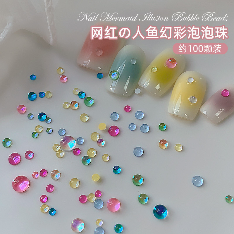 Nail Art Accessories Internet Celebrity Mermaid Symphony Bubble Beads 2025 New Aurora Macaron Multi-Color Mixed Nail Diamond Ornament