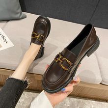复古英伦风小皮鞋女2022新款秋款一脚蹬春秋单鞋软皮厚底乐福鞋秋