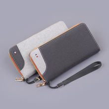 帆布男士手拿包男式手机包大容量长款拉链钱包男款手包男手腕带