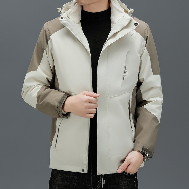 Outdoor Windproof and Waterproof Jacket for Men, Autumn and Winter 2025 New Style, Fleece-Lined Hooded Jacket for Men