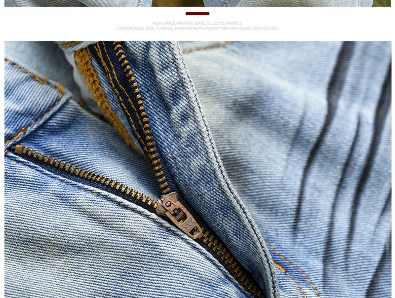 Men's Vintage Washed Jeans - Relaxed Straight-Leg High Street Denim Pants With Wave Crease Design, Light Blue_mkmklike.com