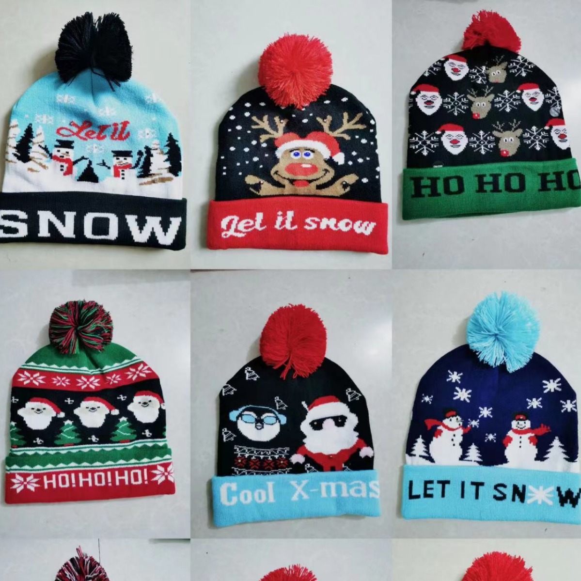 圣诞帽子七彩会发光针织圣诞帽成人儿童帽老人帽圣诞节装饰帽