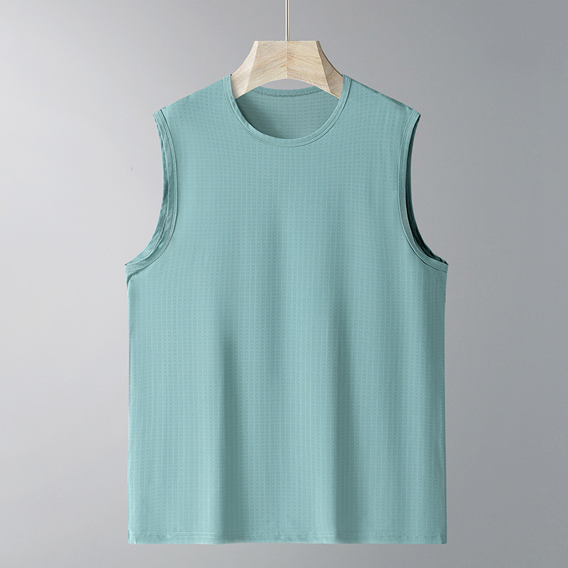 Verano de 2025 nuevo chaleco de seda de hielo de nuevo tipo chaleco de cuello redondo de hombre chaleco de deporte casual sin mangas