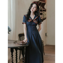 2025夏季新款复古学院jk制服格子撞色海军领小个子短袖连衣裙女