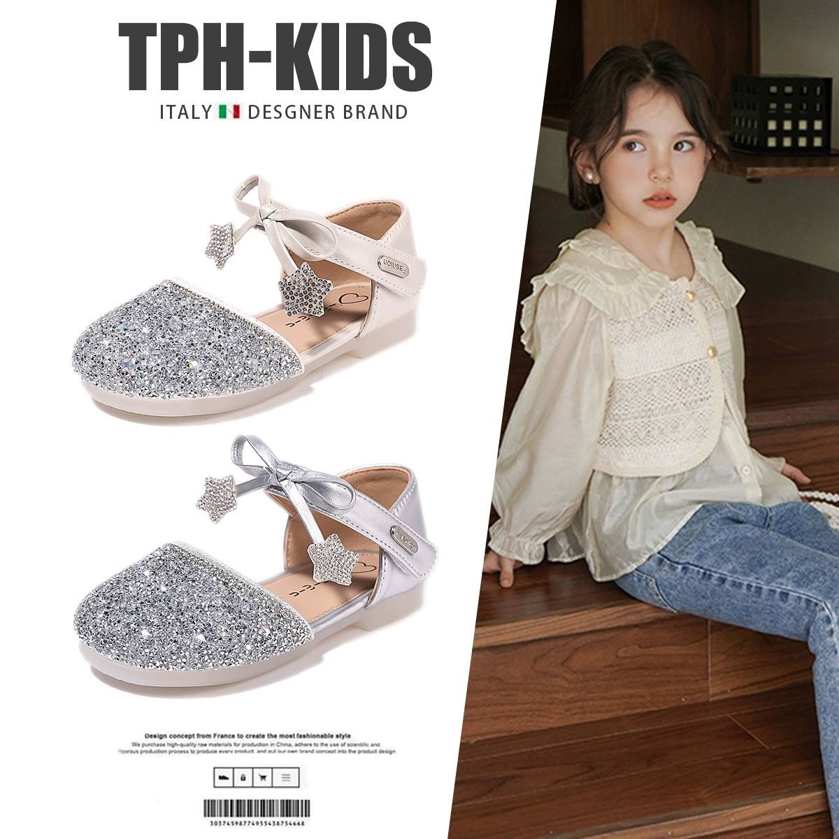 Туфли принцессы для девочек, новинка 2025 года, детская обувь, весенние туфли с кристаллами Эльзы, маленькие кожаные туфли для девочек, детская обувь на мягкой подошве