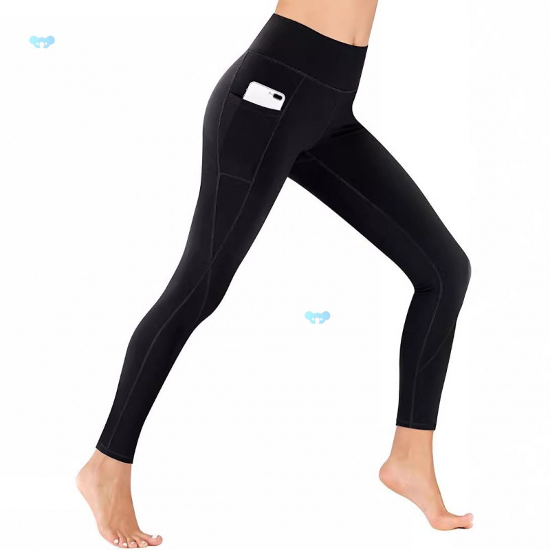 Panel Pocket Waist Elastic Running Capris Stretch Sports Running Cropped Pants