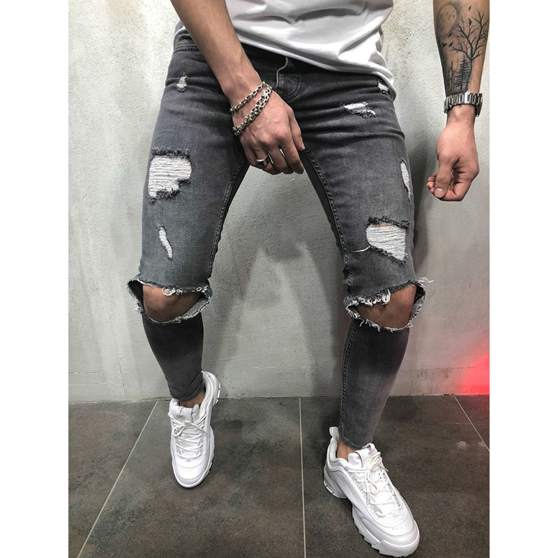 Jeans Ajustados Con Roturas para Hombre de Mezclilla con Elastano, Ligeramente Elástico image 9