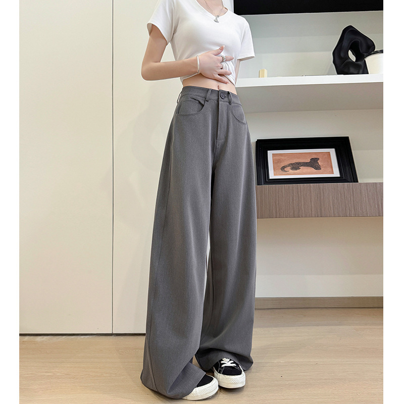 Gray Heavy-Duty Suit Pants for Women, Spring and Autumn 2026 New Style, Slimming, High-End Feel, Straight-Leg Pants, High-Waisted American-Style Wide-Leg Pants