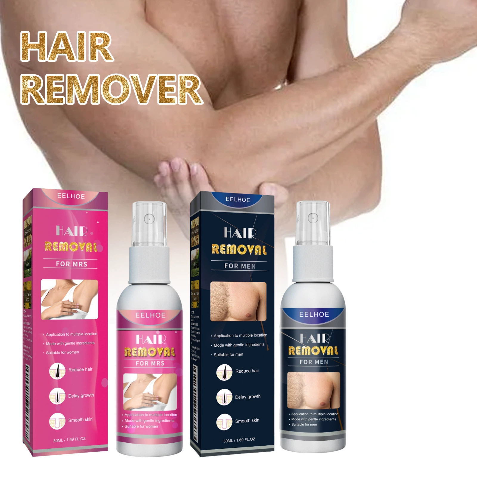 Спрей для удаления волос EELHOE для подмышек и интимных зон, быстрое удаление волос, мягкий спрей для удаления волос, мягкий, освежающий и не раздражающий.