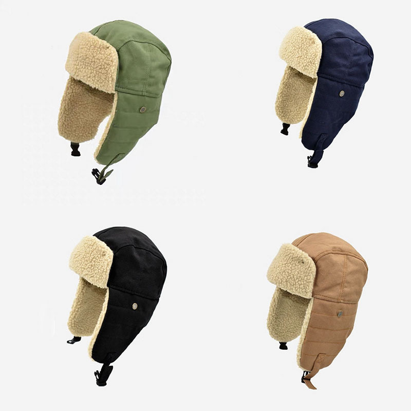 Cross-border winter retro Lei Feng hat Korean ear protection hat locomotive cotton hat Northeast warm pilot polyester cotton hat