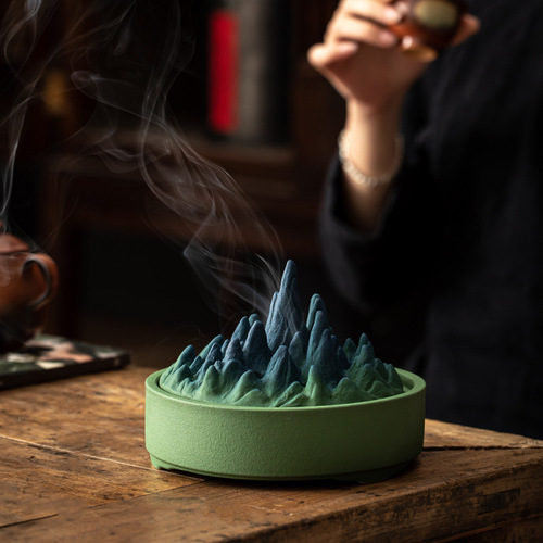Large Thousand Mountains and Rivers Ceramic Incense Burner for Home Use, Indoor Creative Plate Incense Sandalwood Mosquito Repellent Incense Box with Wicks