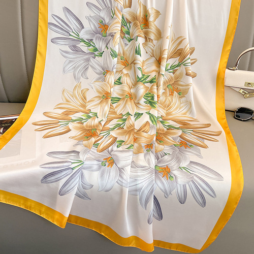  New Retro Printed Silk Scarf Women's Fashion Simulated Silk Summer Sunscreen Shawl Gauze Beach Towel Outerwear