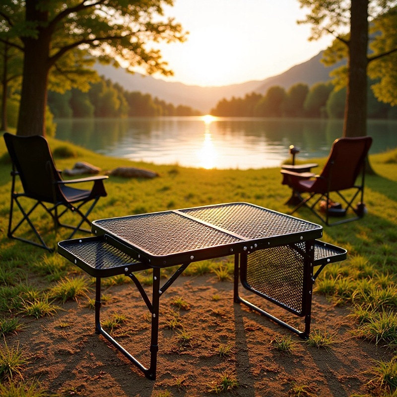 屋外キャンプテーブル鉄網折り畳みテーブル携帯キャンプテーブル昇降棚付きアルミ合金テーブル代発