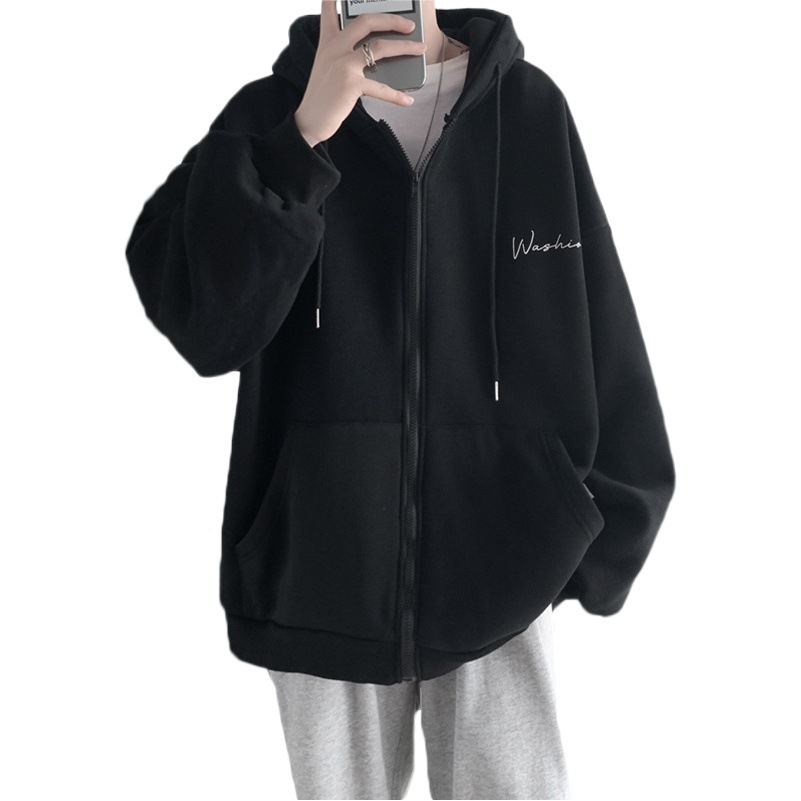 8487 # [Imagen oficial-suéter con cremallera cardigan] suéter con capucha forrado de lana suéter suelto de moda más ropa de hombre de tamaño