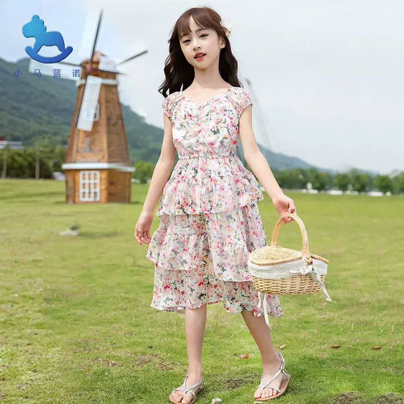 Dress, summer clothing, children's shiffon skirt, children's clothing, internet celebrity, western style