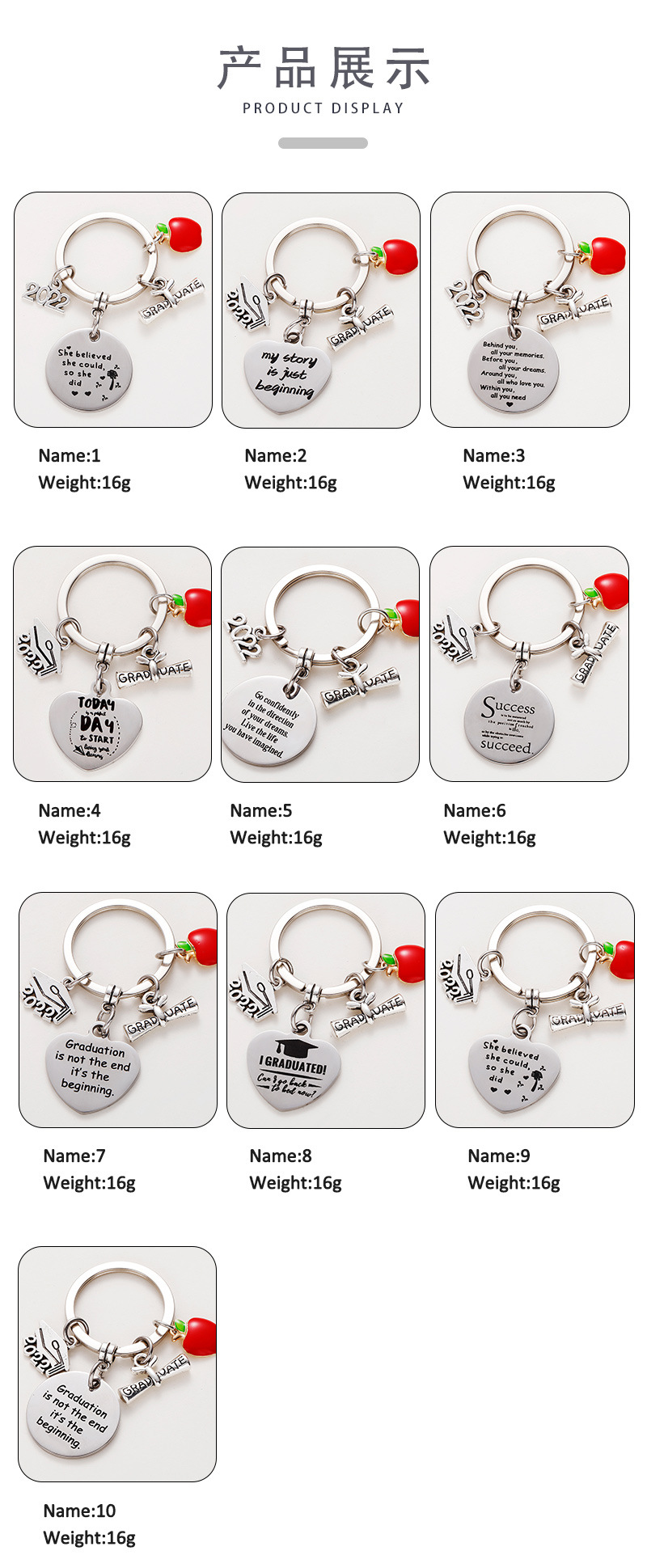 European and American keychain pendant metal apple round heartshaped keychain wholesalepicture3