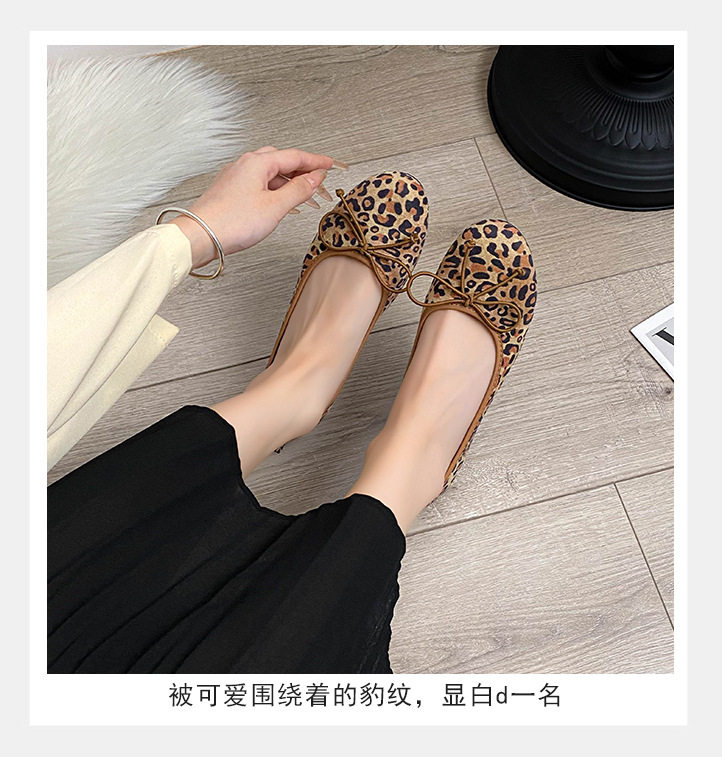 Giày cao gót nữ mũi vuông họa tiết da báo thắt nơ, gót thấp 1–3 cm — Vân báo chi tiết 11