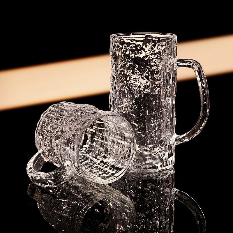 Minimalist ins-style home draft beer glass with handle, large capacity, tree-patterned, creative drinking beer cup, juice cup