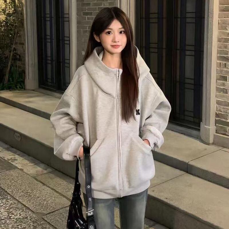 入冬必备!!!【高领开衫】美式慵懒加绒连帽卫衣女INS超火韩版外套|undefined