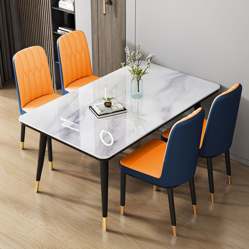 Mesa de comedor nórdica combinación de mesa de comedor doméstica de lujo ligera y simple mesa de comedor de vidrio templado imitación de mesa de comedor de mármol