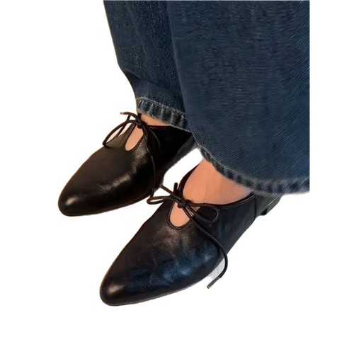 Soft Leather French Pointed Toe Women's Low Heel Witch Shoes Comfort Niche Ballet Flats Summer