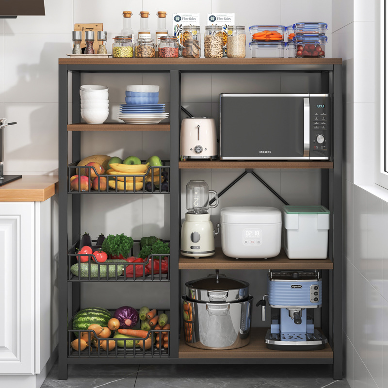 Horno de microondas estante de almacenamiento de cocina piso multi-capa rack de almacenamiento ahorro de espacio cocina tazón de almacenamiento estante del gabinete