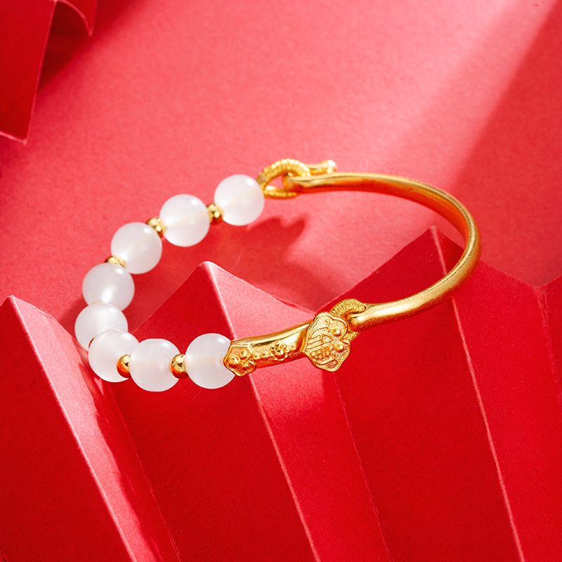 Vietnam arena oro Ruyi media pulsera vintage estilo nacional imitación Hetian Jade suerte cuentas pulsera en línea popular estilo antiguo Fuente de la fábrica