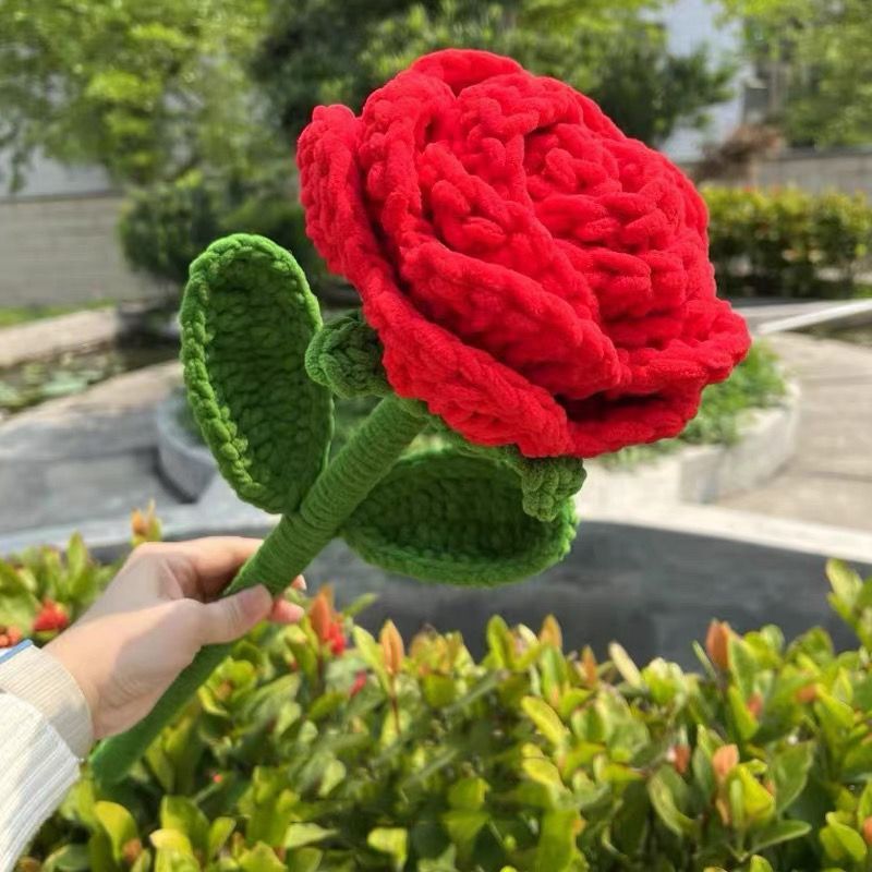 成品仿真超大玫瑰花手工钩织冰条线花束送妈妈教师节母亲节礼物|undefined