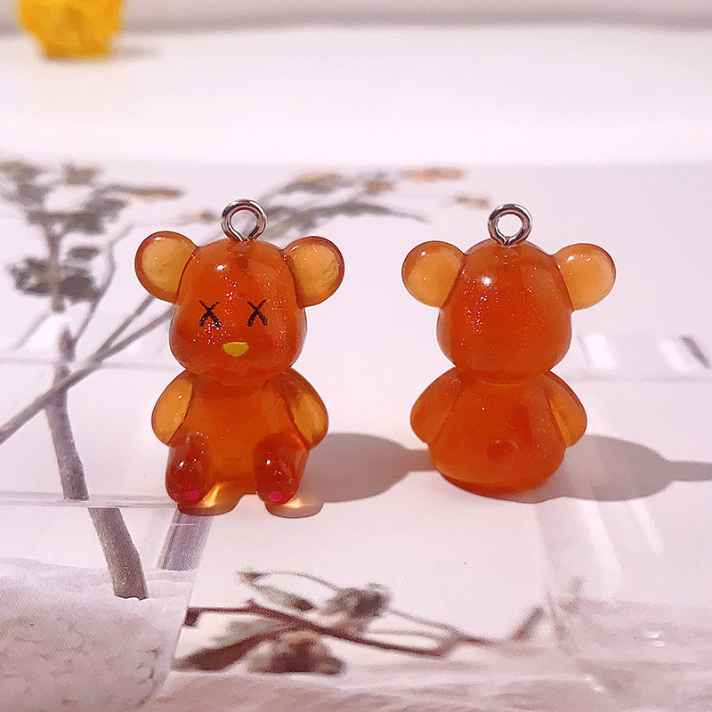 Ventas calientes de luz nocturna violenta estereoscópica osos diy joyas hechas a mano colgantes llaveros pendientes crema pegamento accesorios de caso de teléfono celular