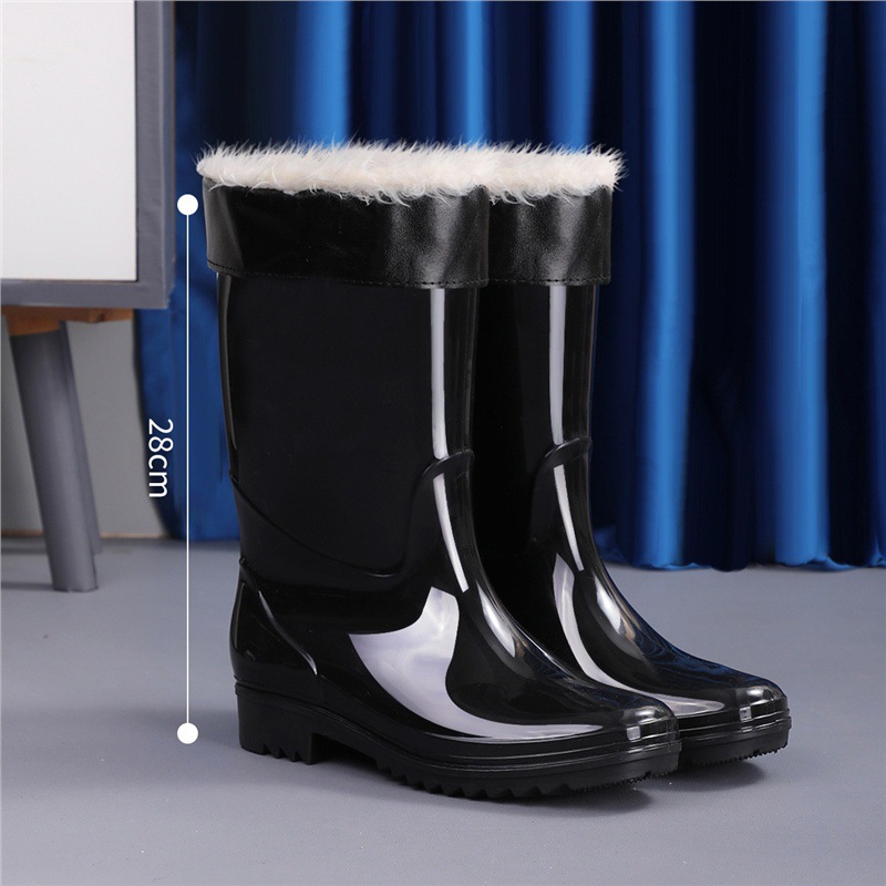 Comercio exterior de alto tubo de protección laboral para hombres zapatos de lluvia gruesos zapatos de lluvia impermeables al aire libre anti-deslizante extra alto calentamiento de lana zapatos de agua
