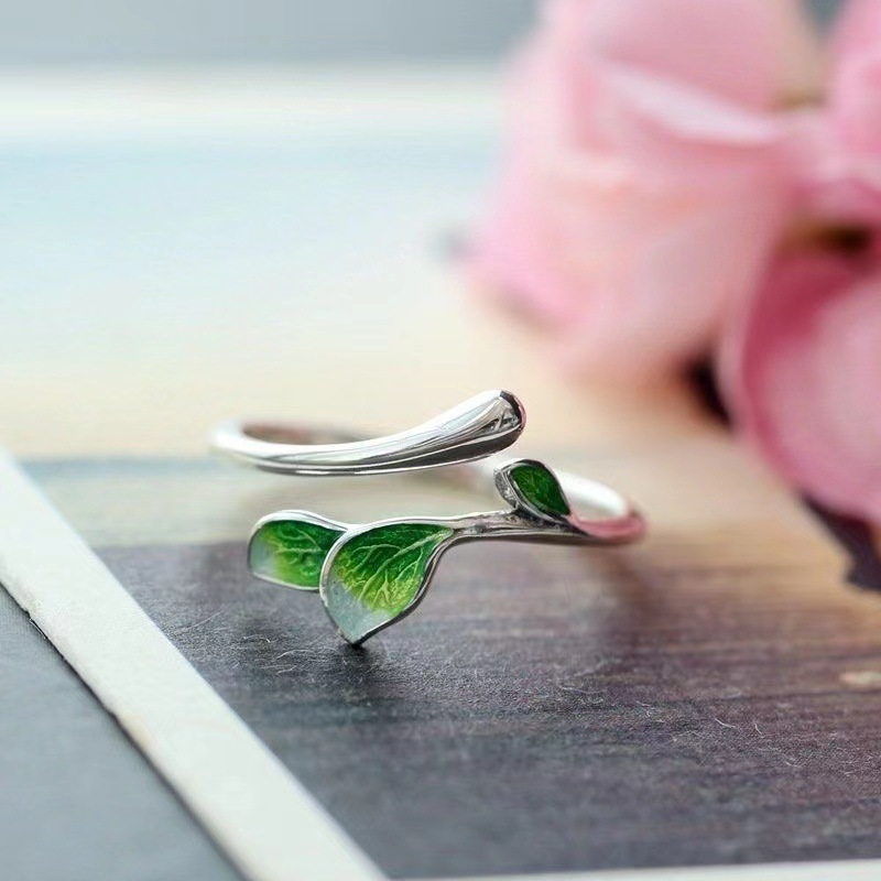 New Enamel Branch Resin Ring for Women, Elegant Vintage Style, Artistic and Fresh Burnt Blue Ring, New Trendy Jewelry