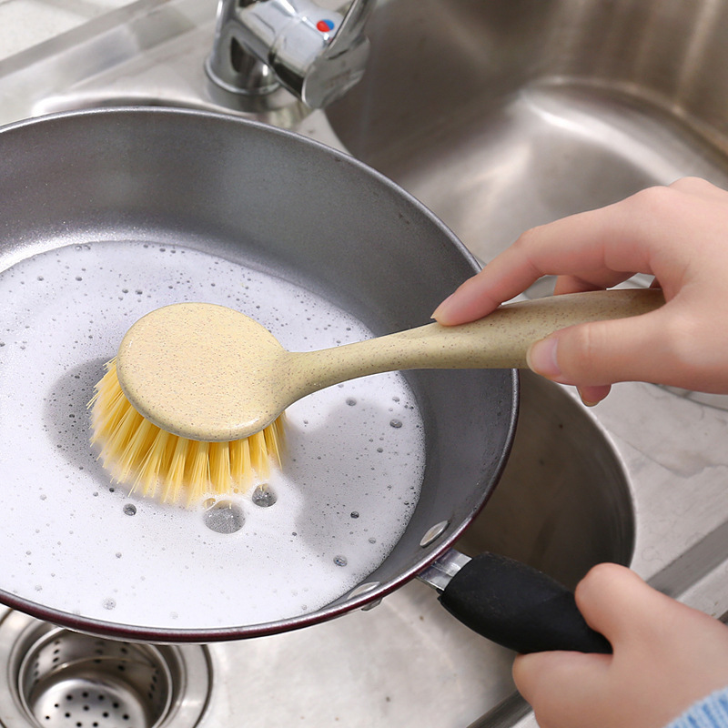 Pot Washing Brush Multifunctional Kitchen Cleaning Pot Brush Non-stick Oil Long Handle Dishwashing Brush Wheat Straw Brush Pot Washing Artifact