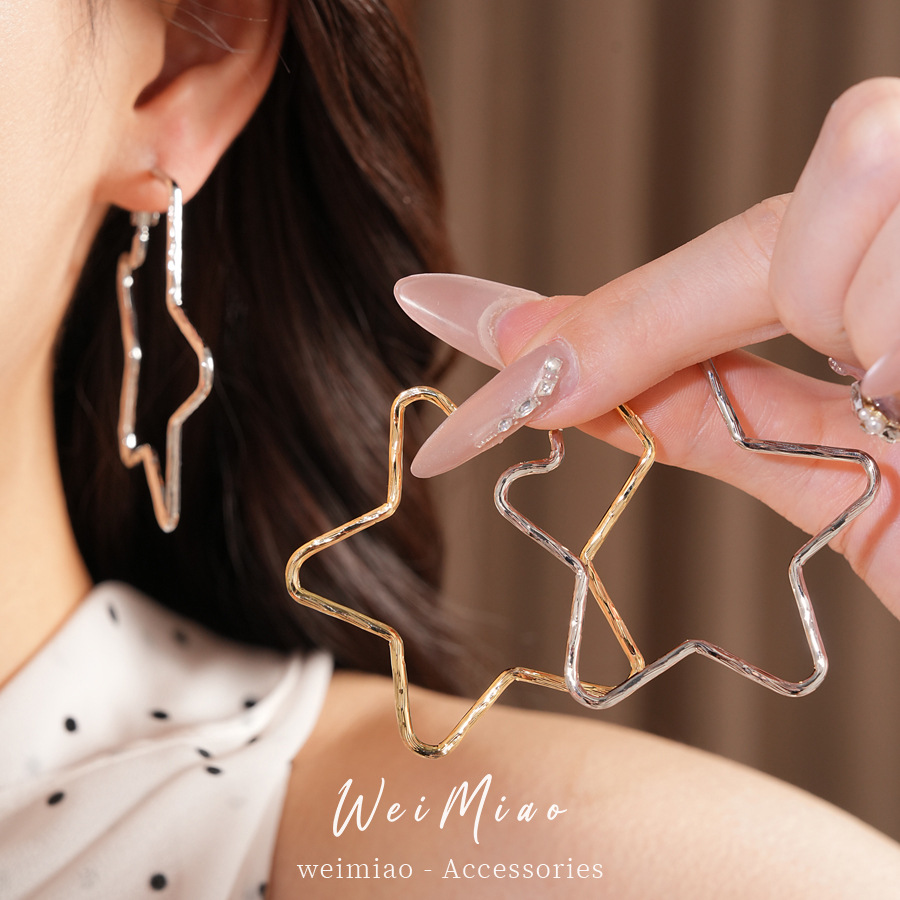 18k oro real plata galvanizado aguja estrella pendientes personalidad simple temperamento exagerado pendientes ligero de lujo de alta sensación pendientes mujeres
