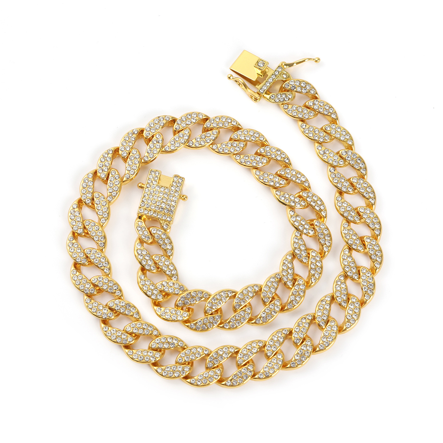 Cadena cubana ovalada extragrande, accesorio de aleación con diamantes completos, diseño ondulado, estilo europeo y americano, joyería unisex de moda, cadena de collar estilo hip-hop.
