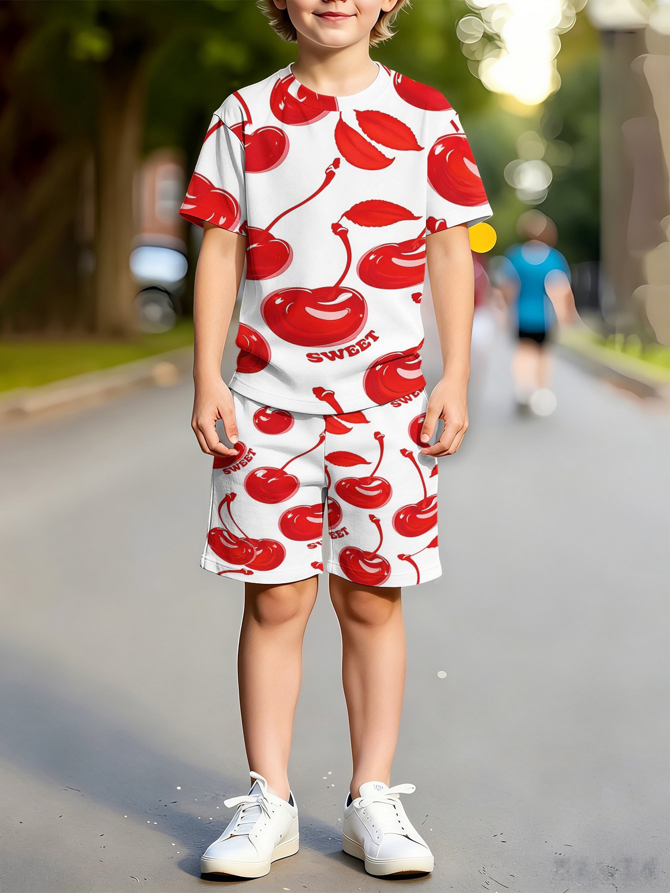 Ensemble été garçon t-shirt et short imprimé cerise_voghion.com