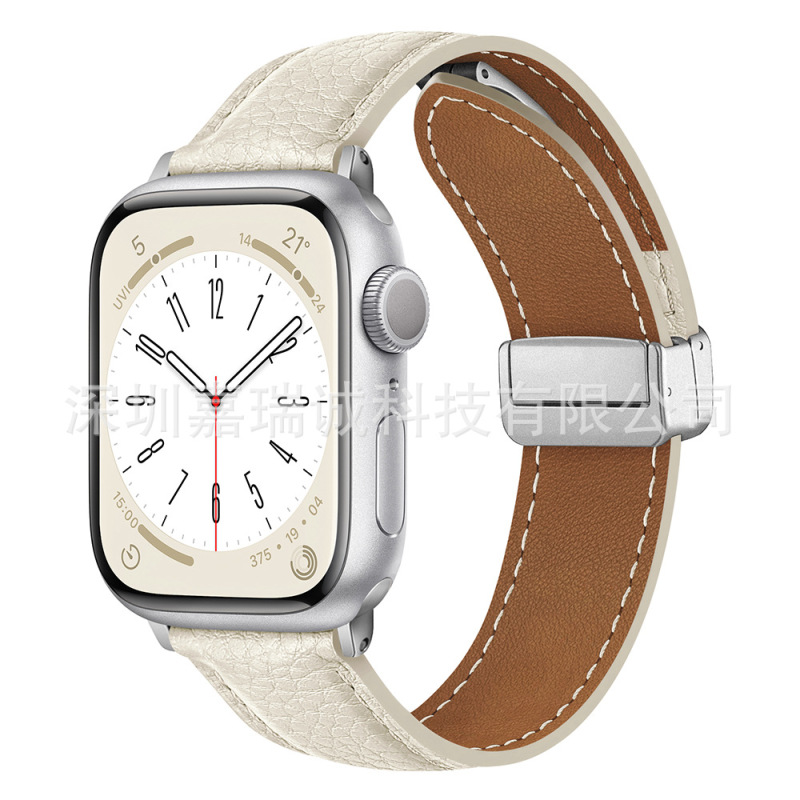 Apple Watch第1～11世代/Ultra3/SE3対応 ライチ柄折りたたみ式マグネットバックル時計バンド|undefined