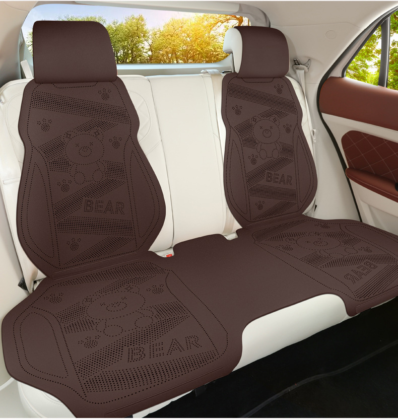 Cute bear-patterned, lightweight, and breathable car seat cushion made of soft suede, suitable for all seasons