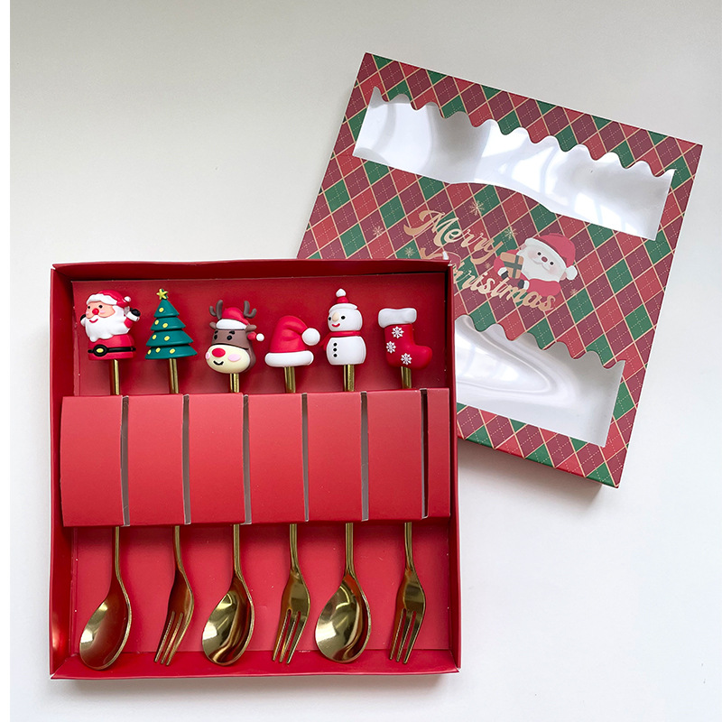 Transfronterizos encantadores conjuntos de cucharas de Navidad cucharas de café creativas cucharas de Navidad horquilla de postres horquilla de platos