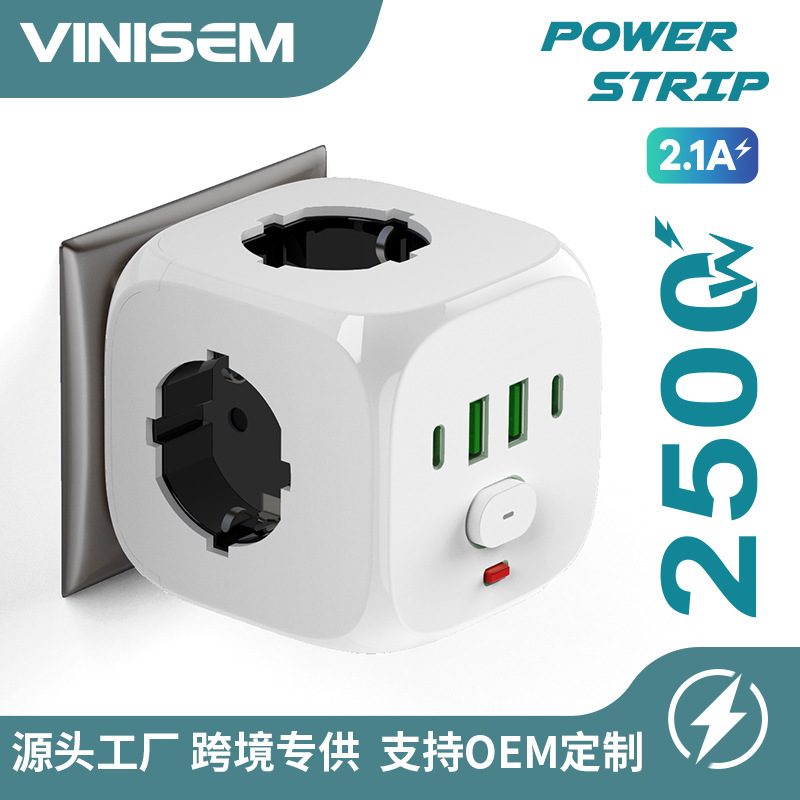 Euro cubo de conversión enchufe de cuatro lados con conector de viaje USB tipo C convertidor europeo fábrica transfronteriza