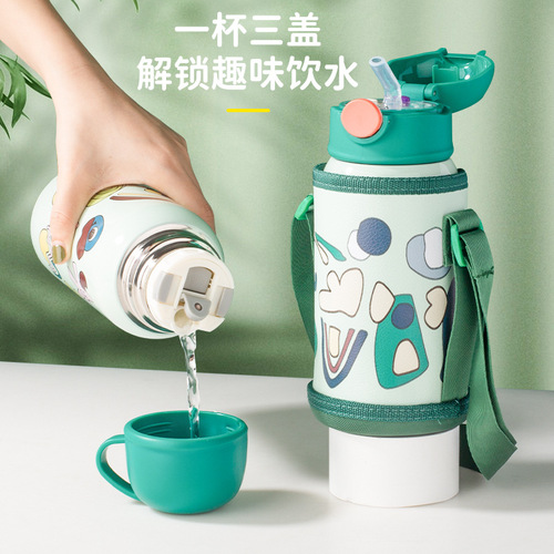 Children's thermos cup 316 food grade stainless steel girls and boys high-looking and cute student straw cups wholesale