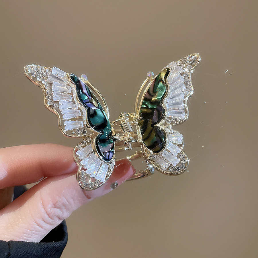 Zircon Fritillaria Horquilla de mariposa de doble capa Temperamento exquisito de alta calidad Clip de tiburón en la parte posterior de la cabeza Clip de agarre de moda Accesorios para el cabello femenino