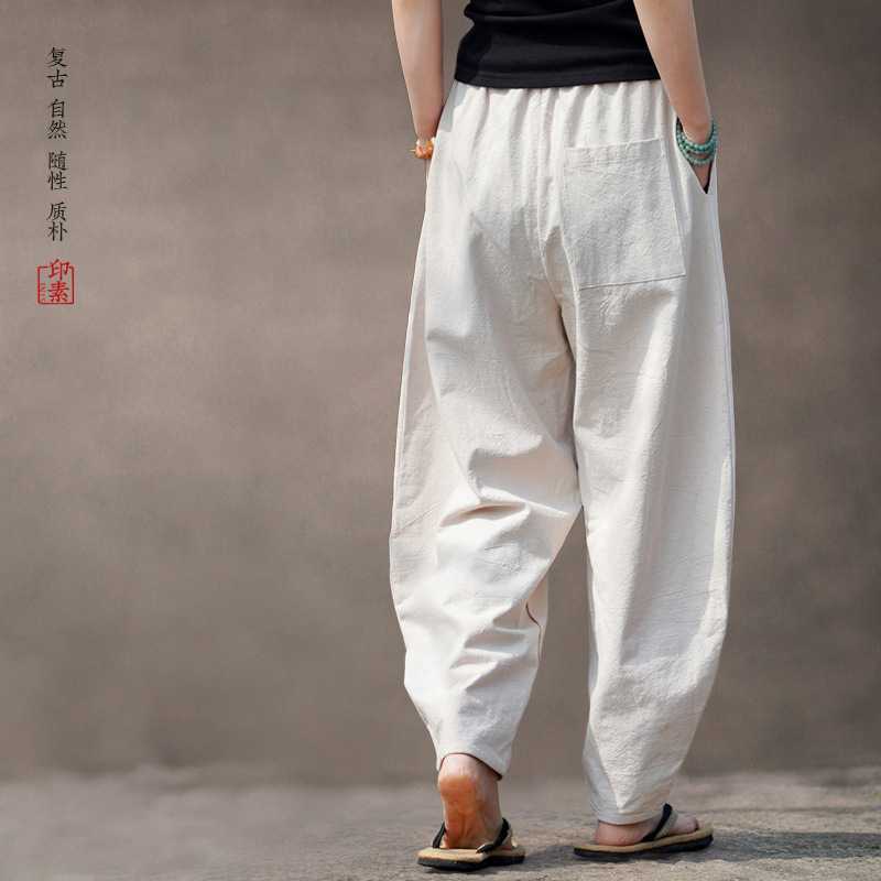 Retro Style Linen Pants Men's Loose Harlan Pants Meditation Cotton Linen Casual Pants Summer Wide-leg Lantern Trousers