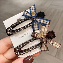 新款格子甜美蝴蝶结发夹侧边夹可爱复古百搭发饰头饰马尾夹刘海夹