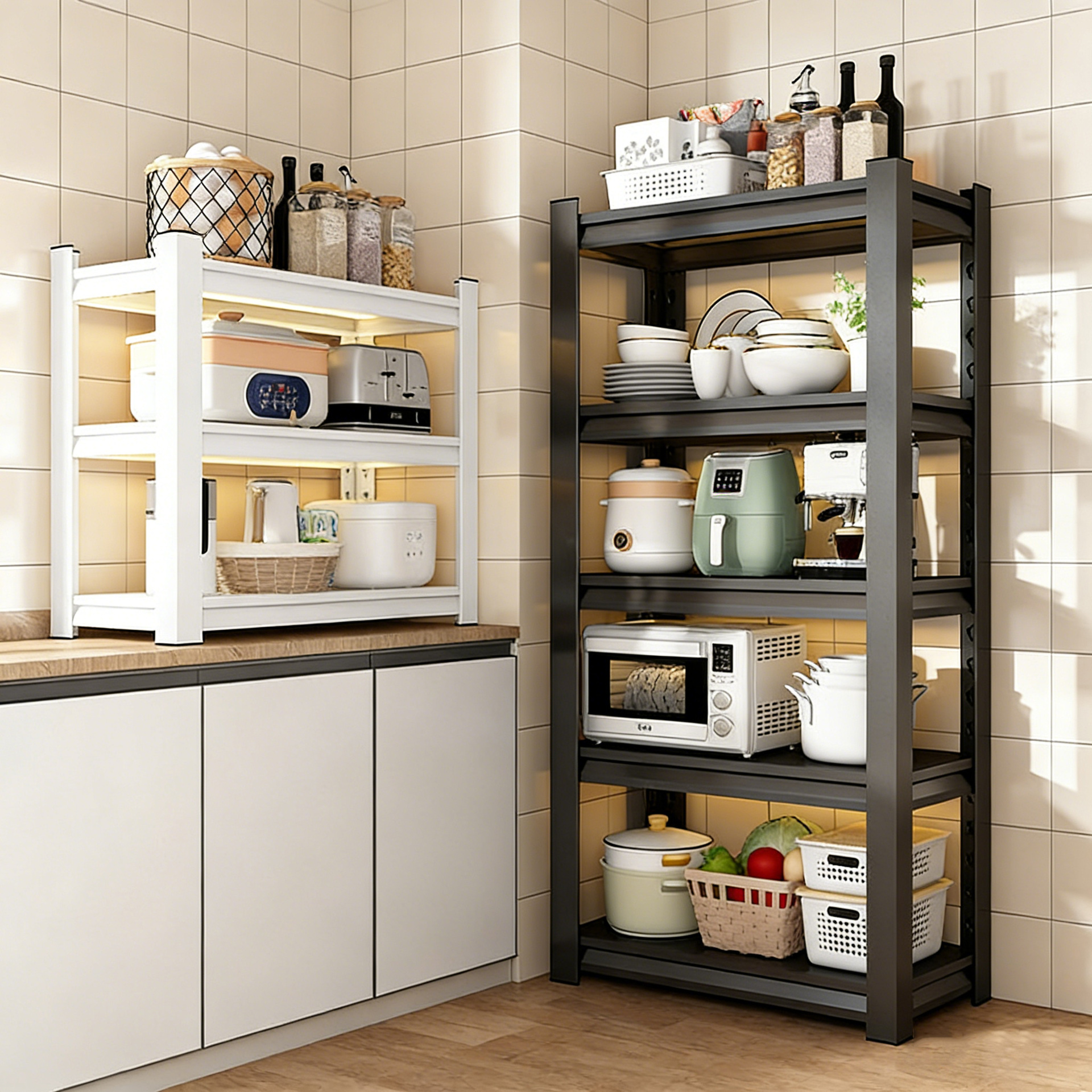 Estante de cocina estante de piso multicapa estante multifuncional hogar horno de microondas estante de almacenamiento estante de gabinete