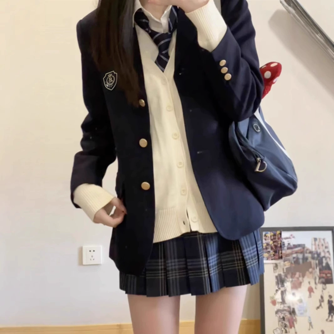 Genuine suit, multicoloured student pleated skirt, jacket