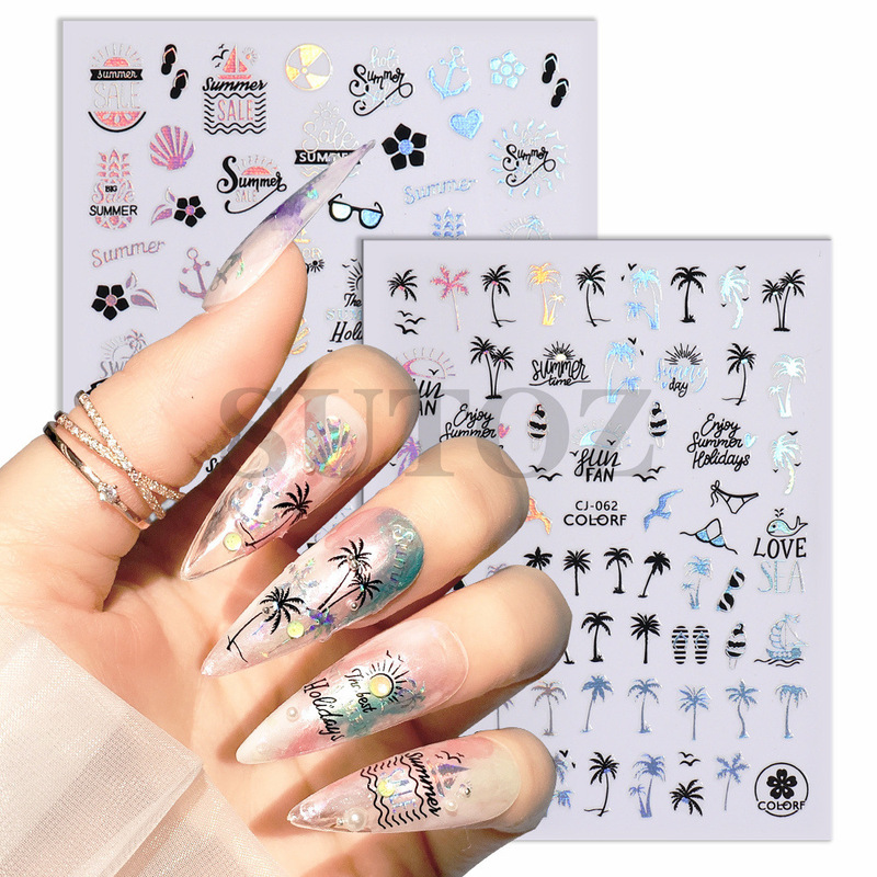 Cross-border New Manicure Adhesive Stickers Summer Cartoon Marine Animals Abstract Plant Laser Color Nail Stickers