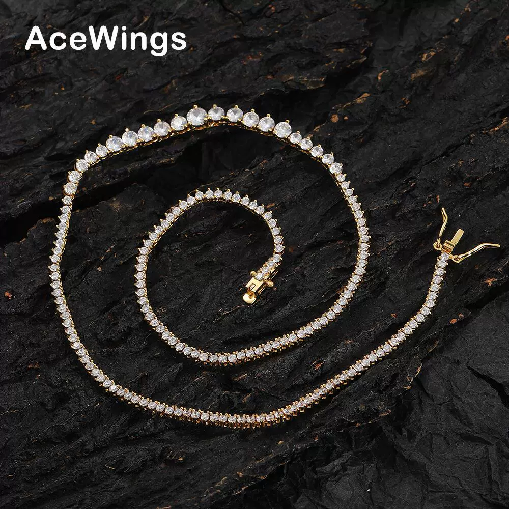 三爪渐变大小锆石网球项链 新款ins潮流个性链嘻哈欧美风叠戴情侣