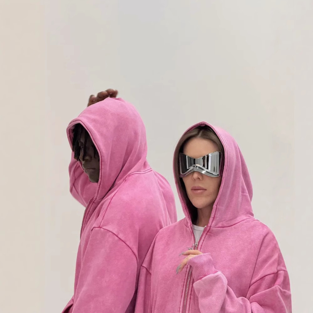 Otoño y invierno comercio exterior cardigan con cremallera más vello pesado lavado con agua para hacer viejas camisetas con capuz para hombres de moda americana pareja camisetas con capuz