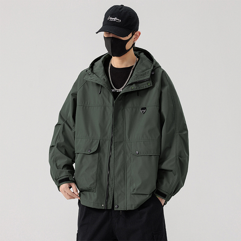 Men's Large Size Windproof Hooded Jacket Spring and Autum Fat Boys Workwear Trendy Plus Fat Plus Casual Jacket Men's Clothing